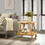 Metz end table in natural oak finish shown in front view, highlighting rectangular top and open lower shelf