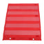 Front view of a red magnetic pocket chart with five clear vertical pockets mounted on a whiteboard