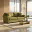 Front view of green Irlanda 2-seat sofa with rolled arms and clean lines