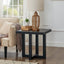 Luno Contemporary End Table in black shown in front view, highlighting rectangular top and intersecting base