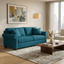 Front view of Irlanda 2-seat velvet sofa in teal antique peacock color, showing rolled arms and cushioned back