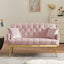 Pink Velvet 2-Seat Small Sofa with Gold Metal Legs