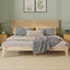 King Size Solid Wood Bed with Rattan Headboard – Natural Rubberwood Frame