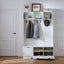 5-in-1 Hall Tree with Bench, Shoe Storage & Open Cabinets – White Modern Entryway Organizer