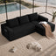Front view of black corduroy 104-inch sectional sofa with L-shaped chaise and side pockets