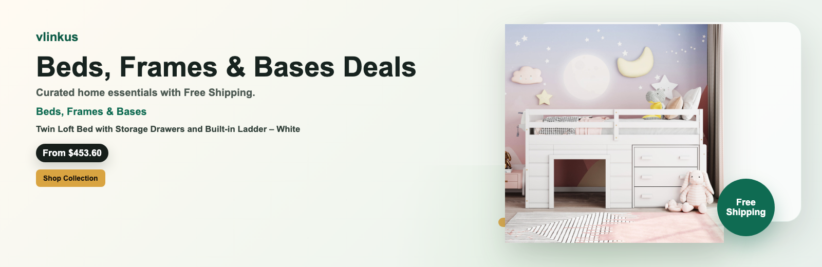 Beds, Frames & Bases free shipping banner by vlinkus