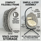 Folding HDPE Rattan Hanging Egg Chair with Stand – Indoor/Outdoor Patio Swing Basket