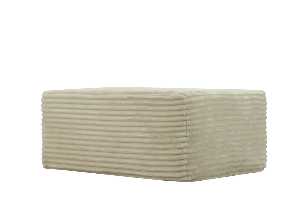 Beige Plush Fabric Ottoman with Foam and Spring Cushioning