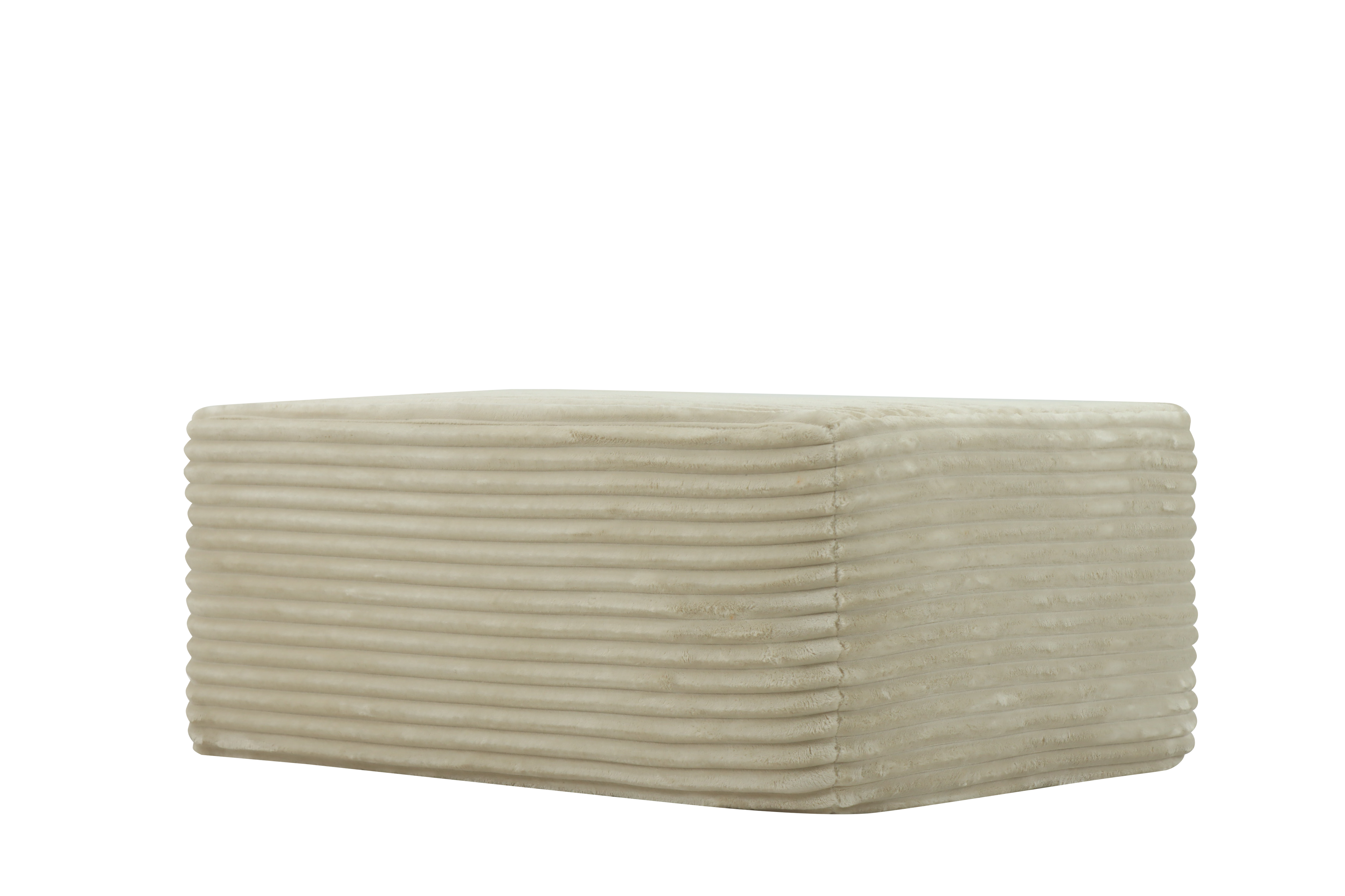 Beige Plush Fabric Ottoman with Foam and Spring Cushioning