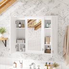 35-inch Wall-Mounted Bathroom Medicine Cabinet with Mirror and 5 Adjustable Shelves, White