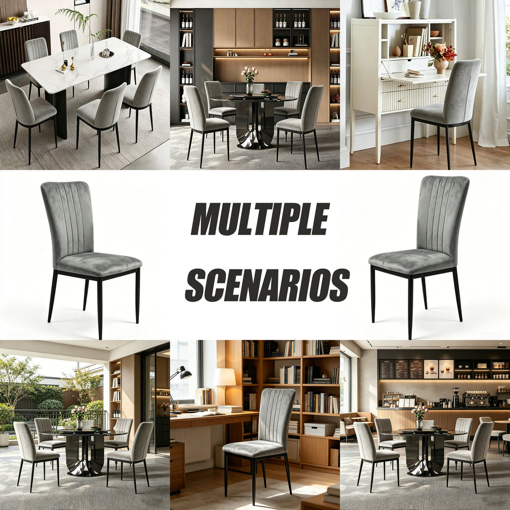 Set of 4 Modern Dark Gray Velvet Dining Chairs with Metal Legs & Adjustable Feet
