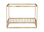 Twin Canopy Frame Floor Bed with Guardrails in Natural Wood