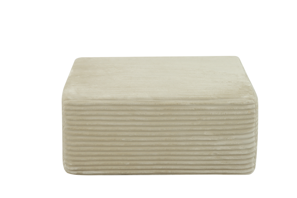 Beige Plush Fabric Ottoman with Foam and Spring Cushioning
