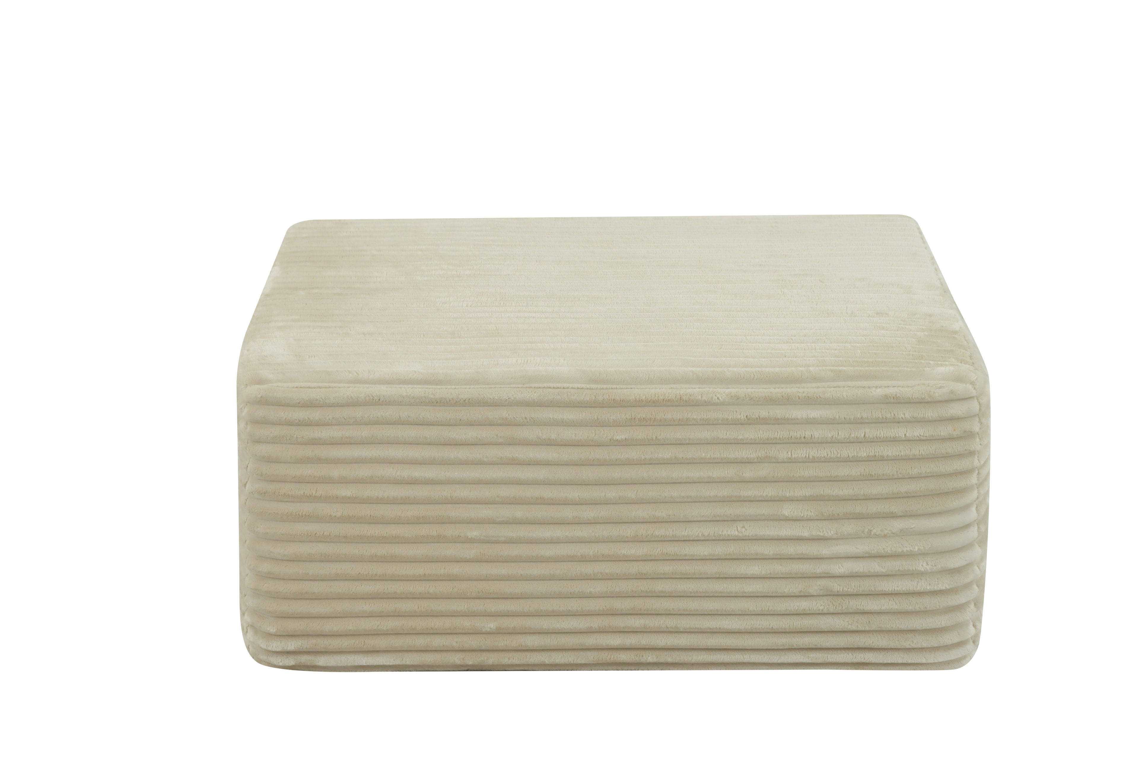 Beige Plush Fabric Ottoman with Foam and Spring Cushioning