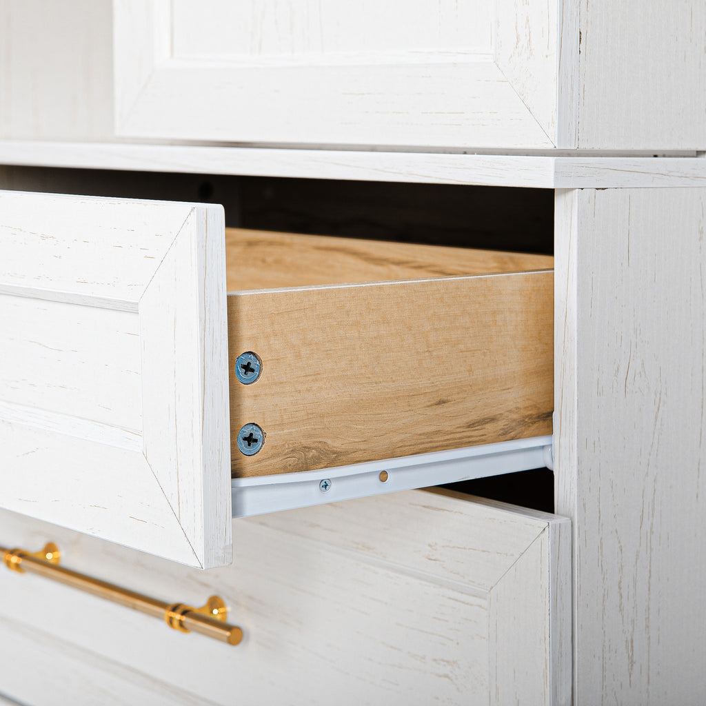 78.2" Farmhouse Kitchen Pantry Cabinet with 4 Doors, 3 Drawers & Adjustable Shelves, Retro White