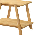 Side profile of Metz end table showing height, shelf depth, and leg construction