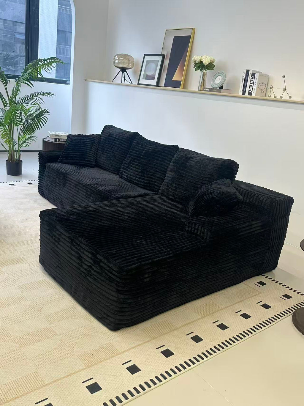 96" Black L-Shaped Compressed Sofa – Frameless, No Assembly Required - product detail image 6