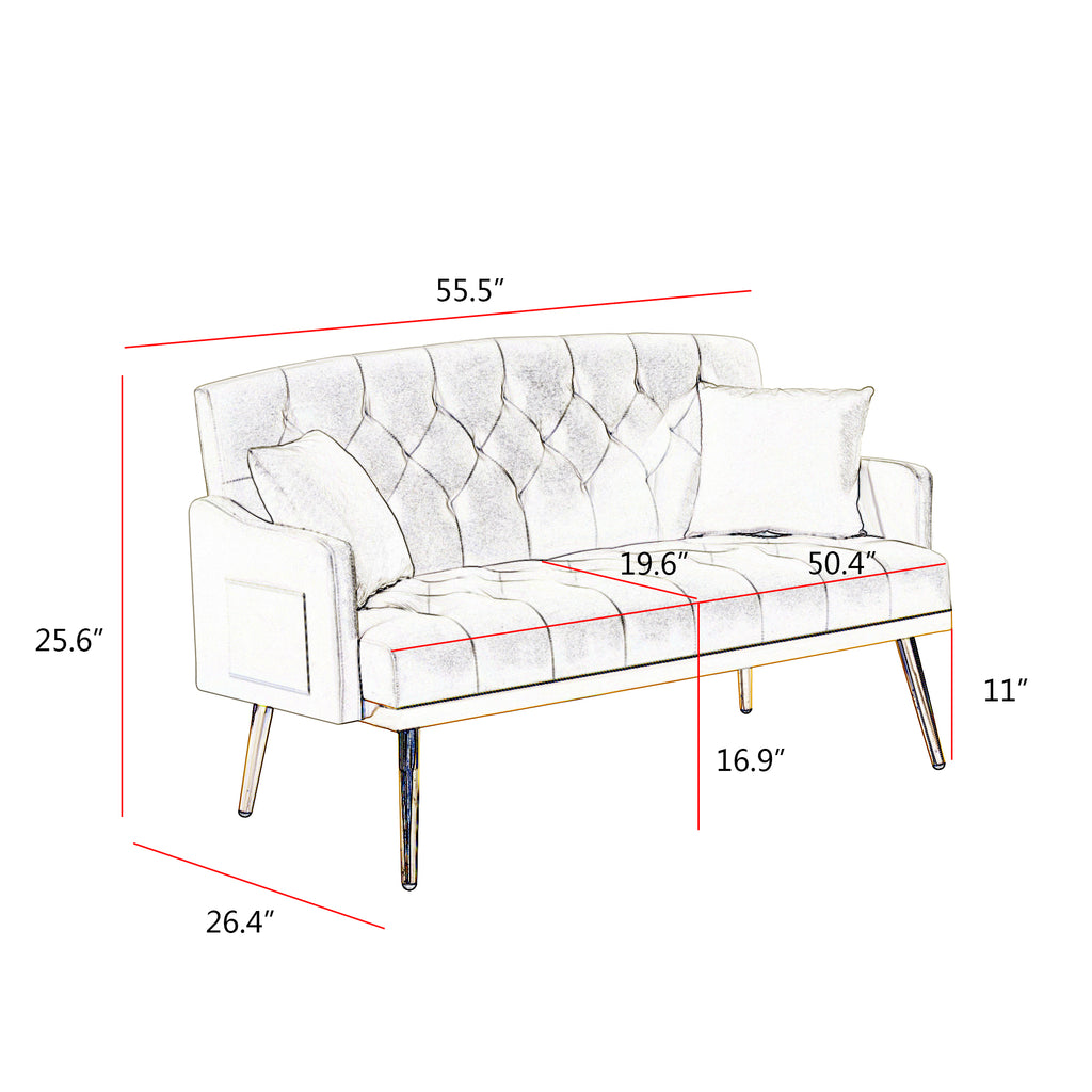 Pink Velvet 2-Seat Small Sofa with Gold Metal Legs