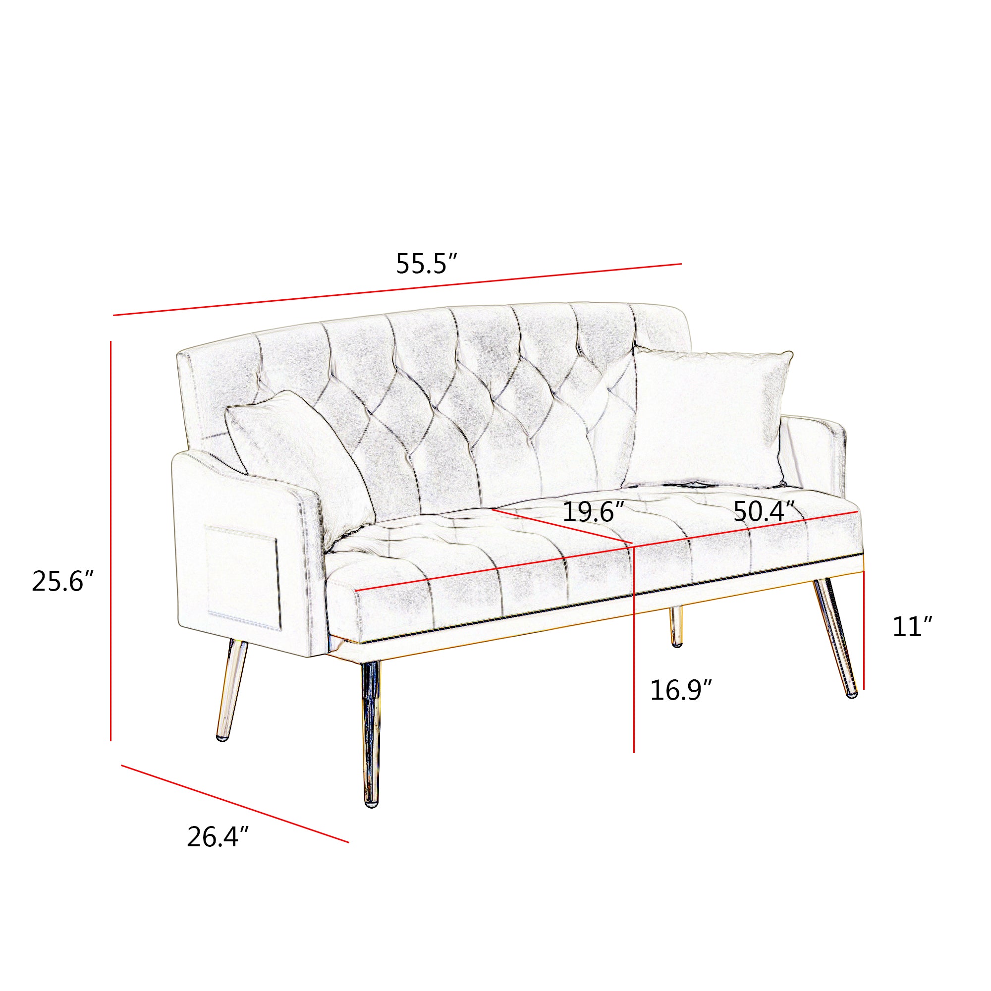 Pink Velvet 2-Seat Small Sofa with Gold Metal Legs