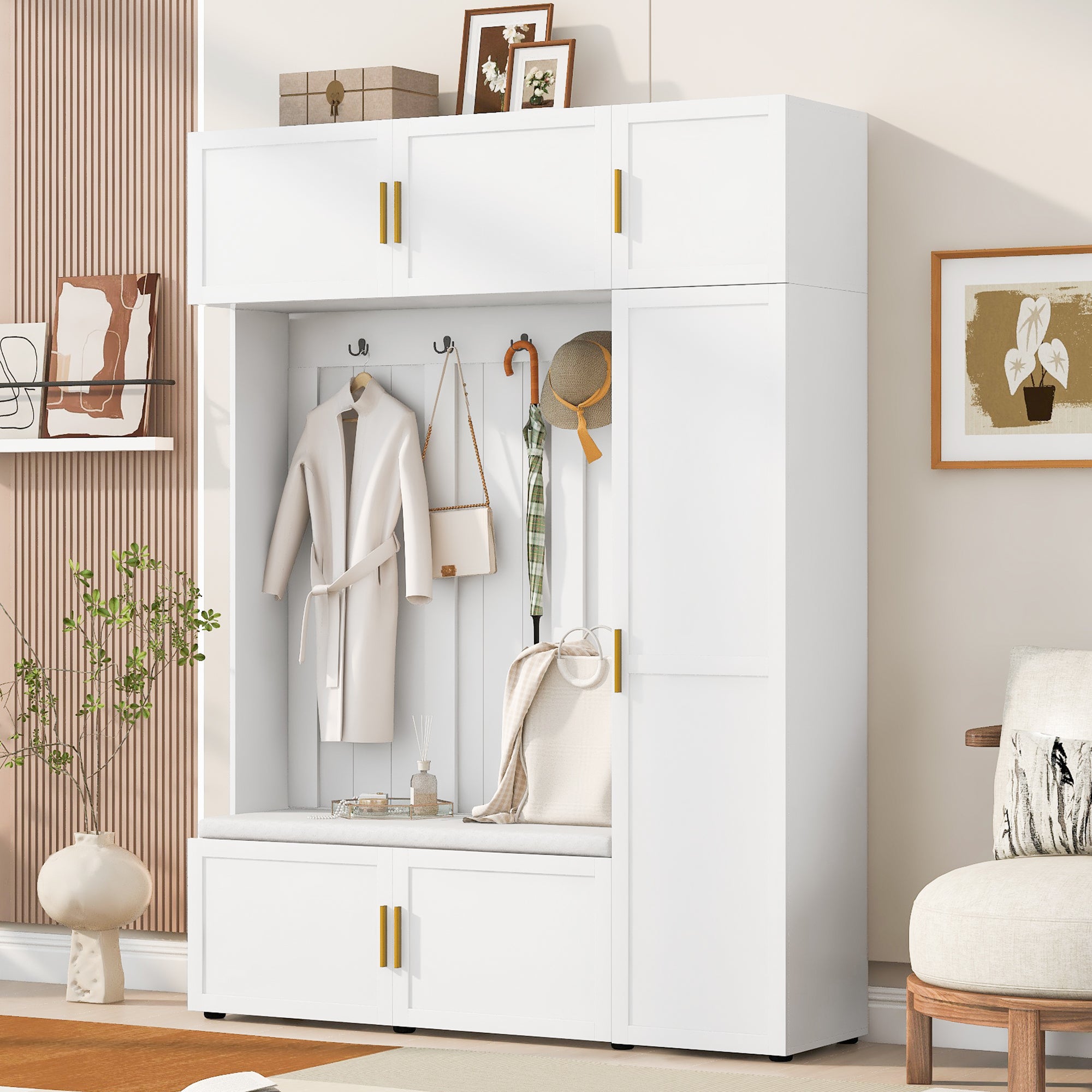 American-Style 4-in-1 Hall Tree with Padded Bench & 4 Hooks Secondary image