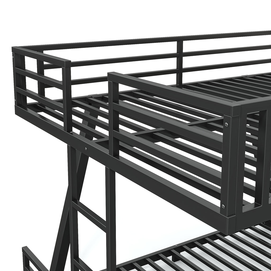 Queen over Queen Metal Bunk Bed with Dual Side Ladders and Low Profile Design – Black
