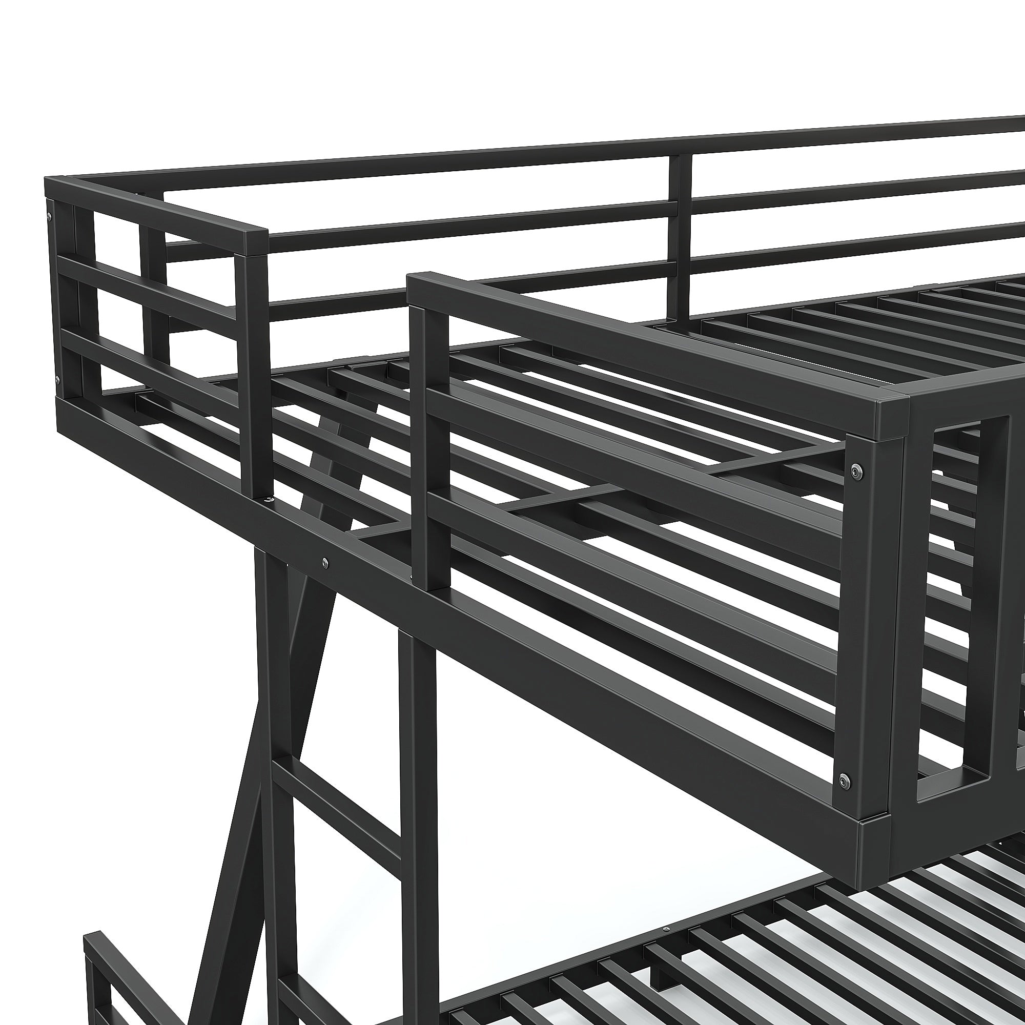 Queen over Queen Metal Bunk Bed with Dual Side Ladders and Low Profile Design – Black