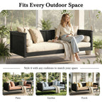 Outdoor Twin Swing Bed with Acacia Wood Frame & Rattan Weave – Black