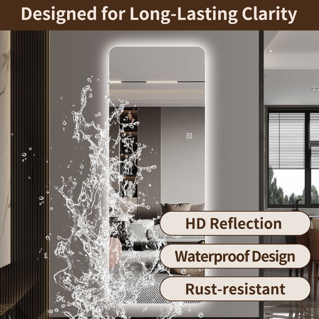 Wall-Mounted LED Full Length Mirror – 63" x 24" Backlit Dressing Mirror with 3 Color Temperatures & Stepless Dimming