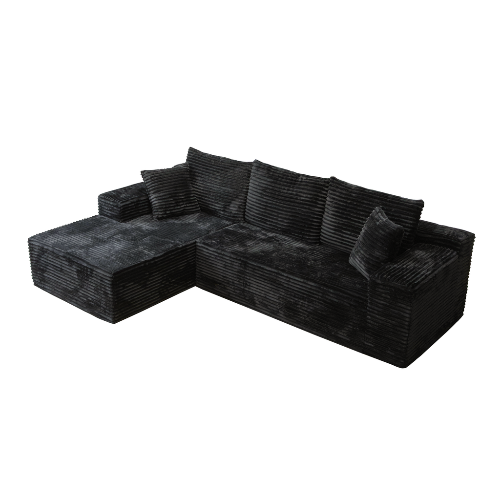96" Frameless Boneless Black Corduroy Sectional Sofa with L-Shaped Chaise - product detail image 9
