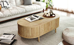 U-Can Oval Lift-Top Coffee Table with Hidden Storage & Wood Wave Grain Finish - product detail image 6