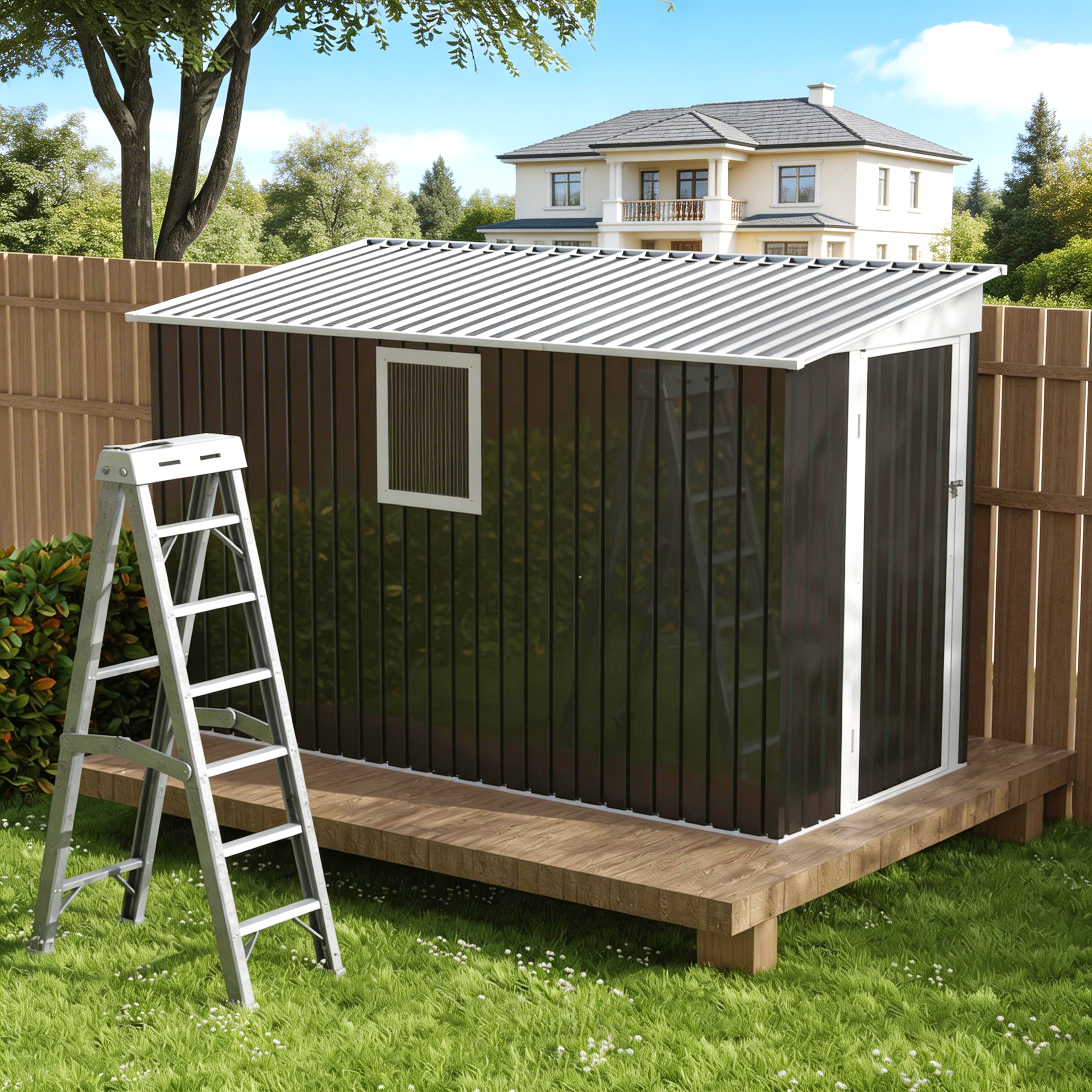 4 ft x 9 ft Metal Garden Shed with Hinged Door and Fixed Window