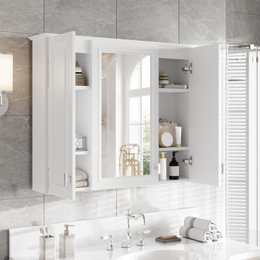35-inch Wall-Mounted Bathroom Medicine Cabinet with Mirror and 5 Adjustable Shelves, White