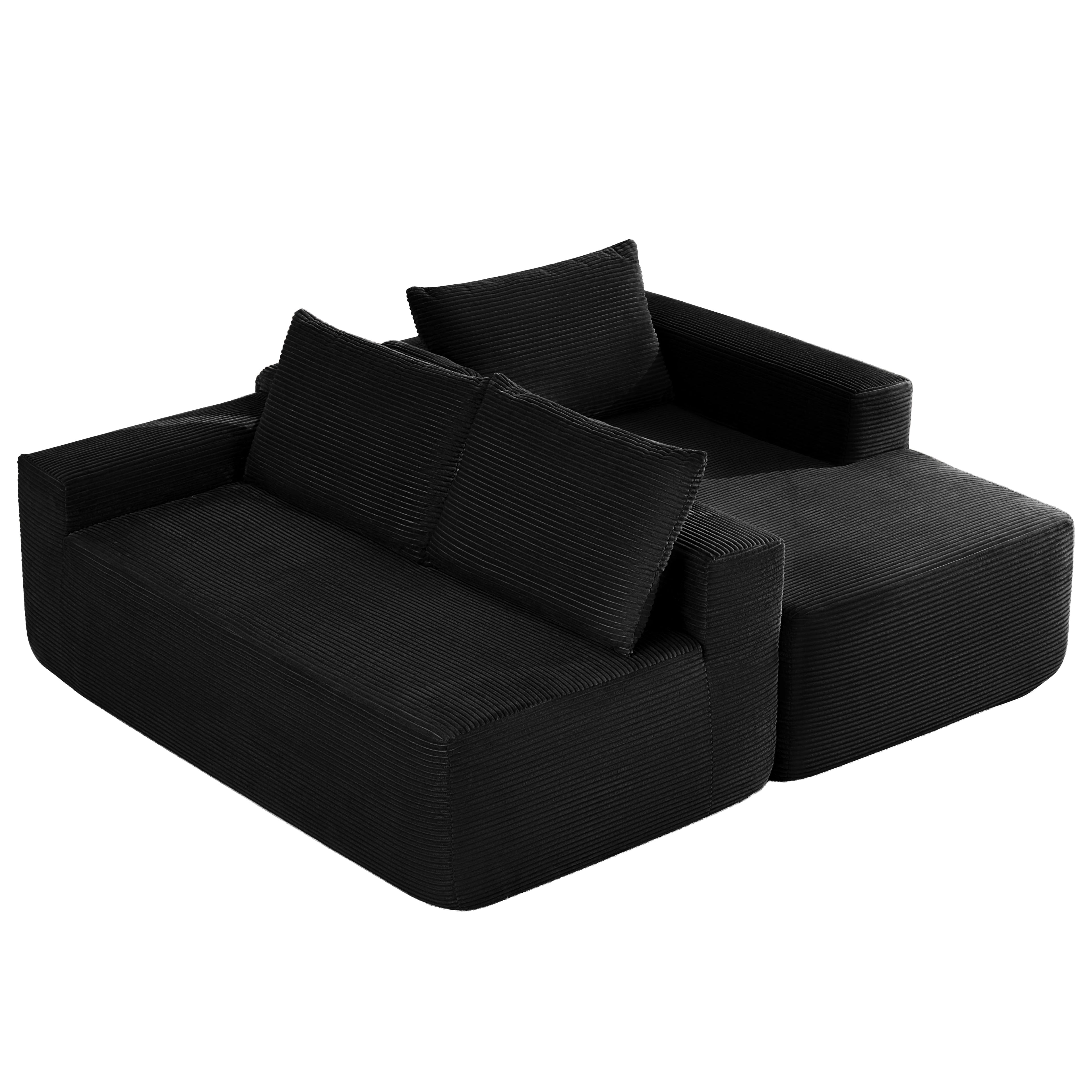 104" Black Corduroy Cloud Sectional Sofa with L-Shaped Chaise & Side Pockets - product detail image 7