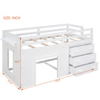 Twin Loft Bed with Storage Drawers and Built-in Ladder – White