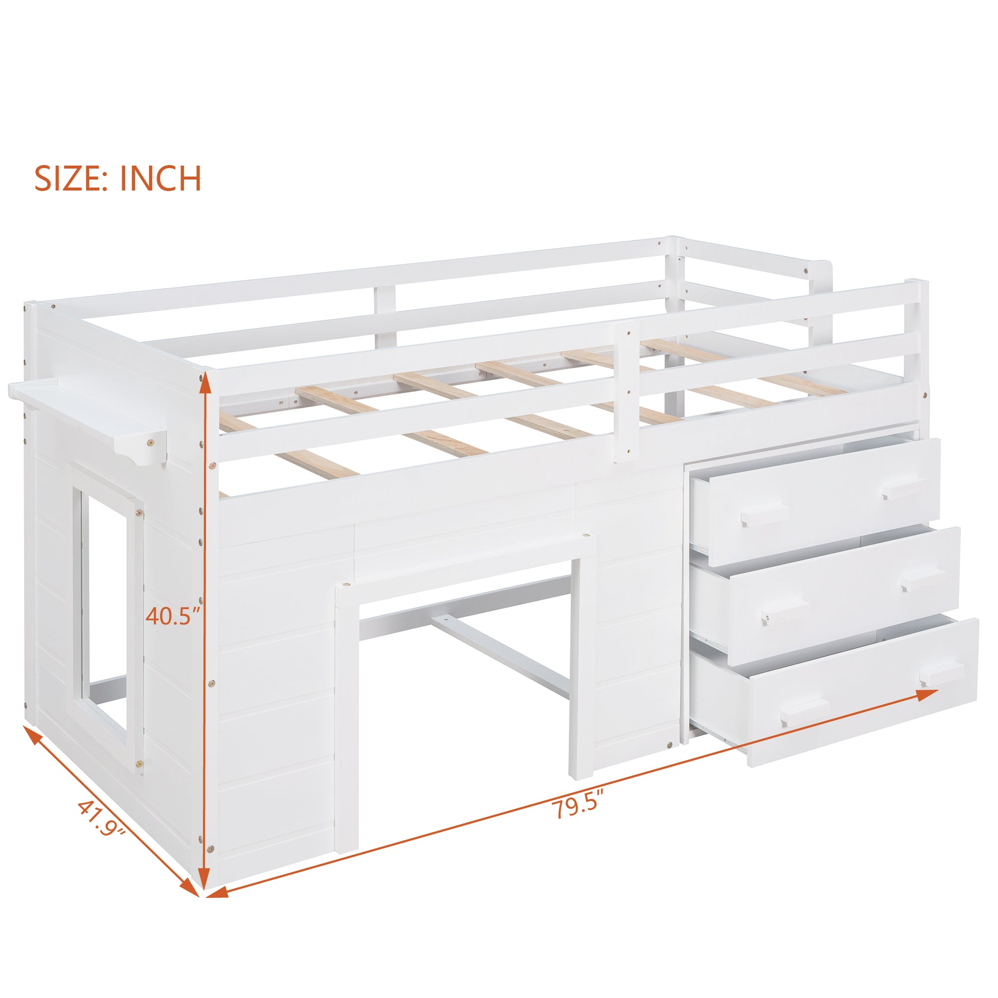 Twin Loft Bed with Storage Drawers and Built-in Ladder – White