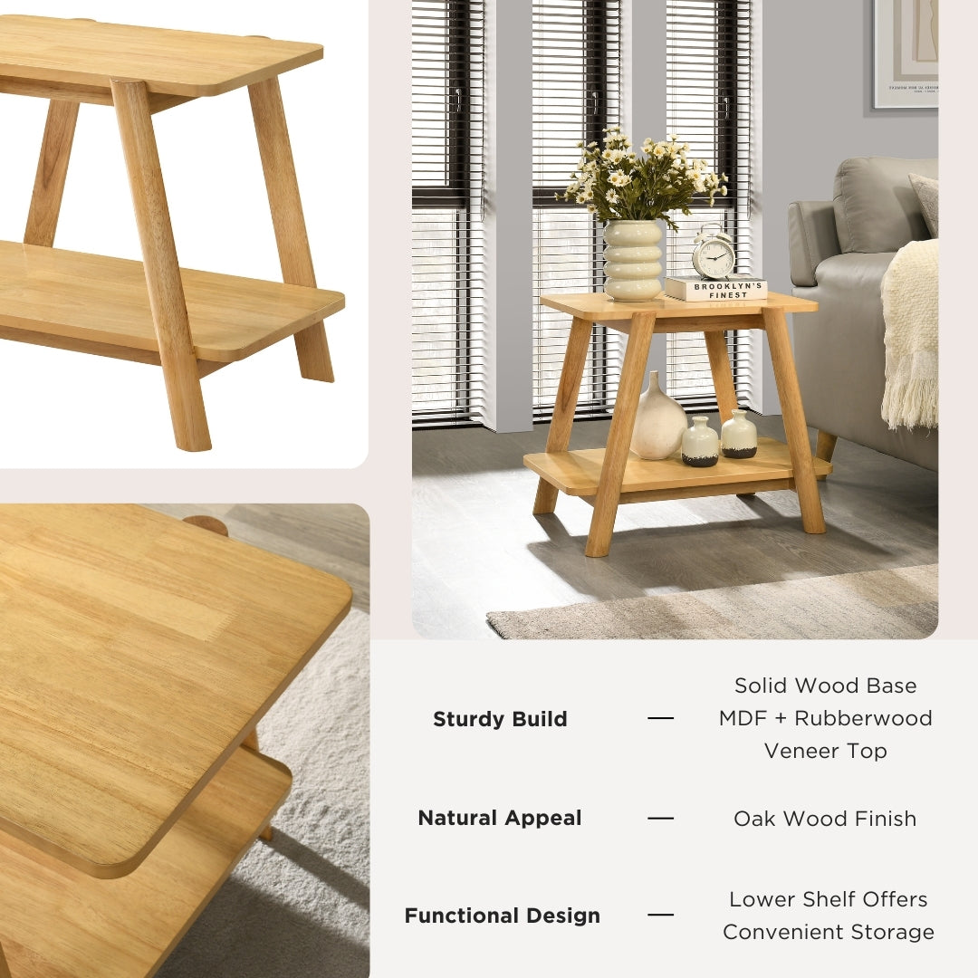 Top-down view of Metz end table showing rectangular MDF top with Okume veneer grain
