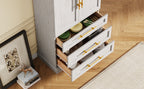 78.2" Farmhouse Kitchen Pantry Cabinet with 4 Doors, 3 Drawers & Adjustable Shelves, Retro White