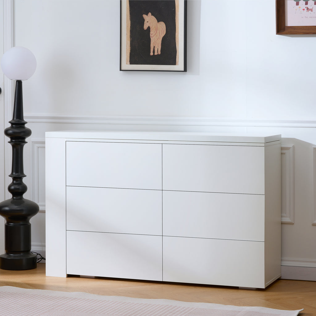 6-Drawer L-Shaped Vanity Dresser Combo with Wide Desktop – White Modern Bedroom Dressing Table
