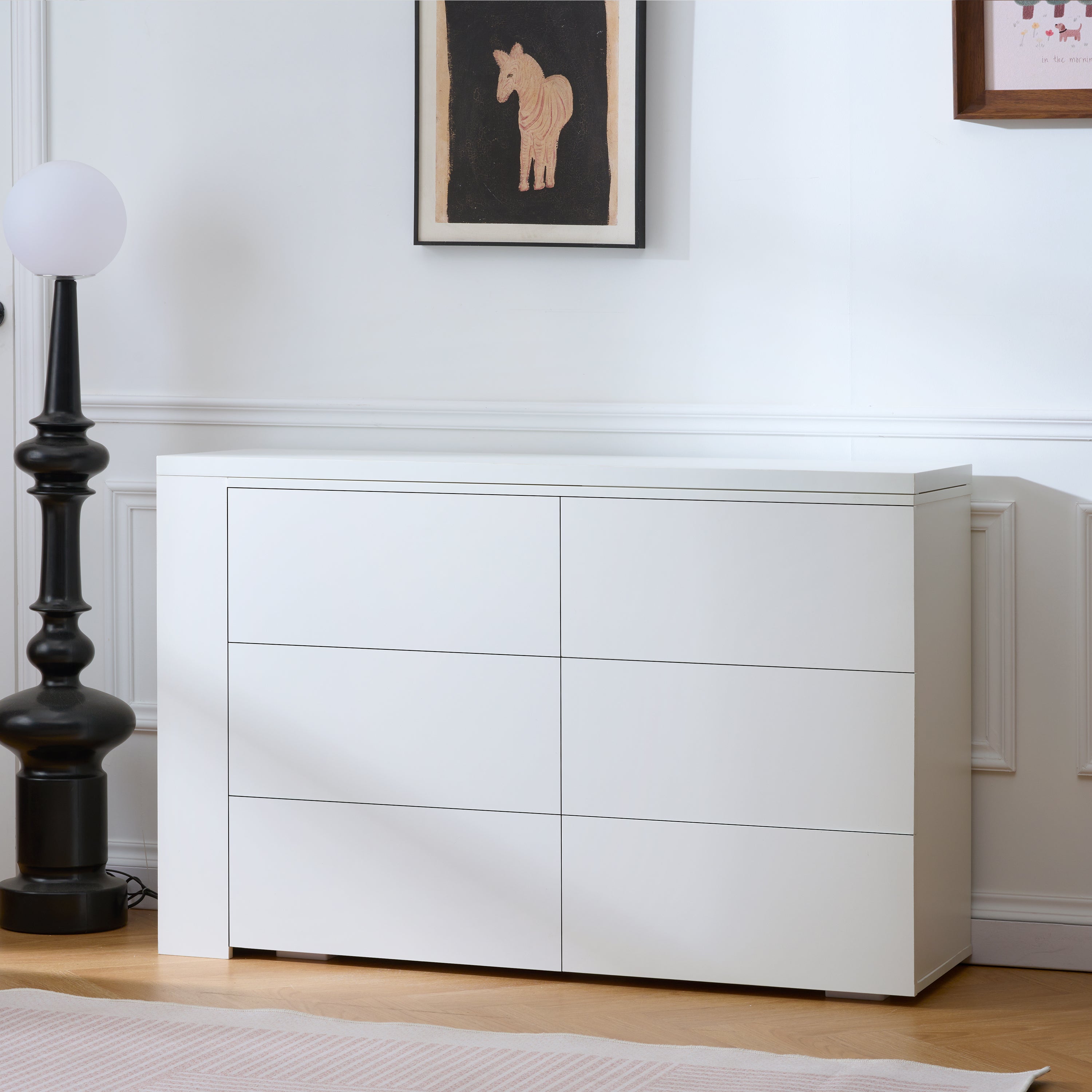 6-Drawer L-Shaped Vanity Dresser Combo with Wide Desktop – White Modern Bedroom Dressing Table