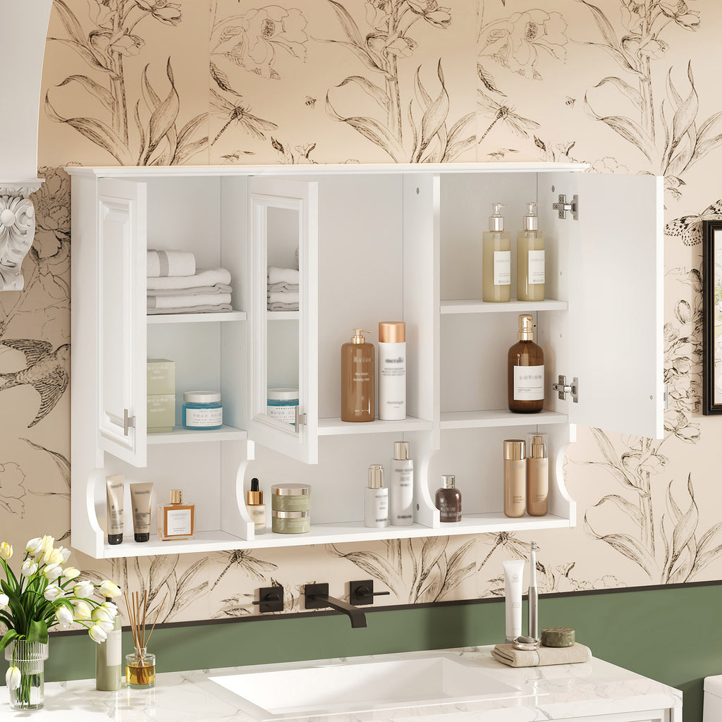 41 Inch Wall-Mounted Mirror Medicine Cabinet with Open Shelf and 3 Doors