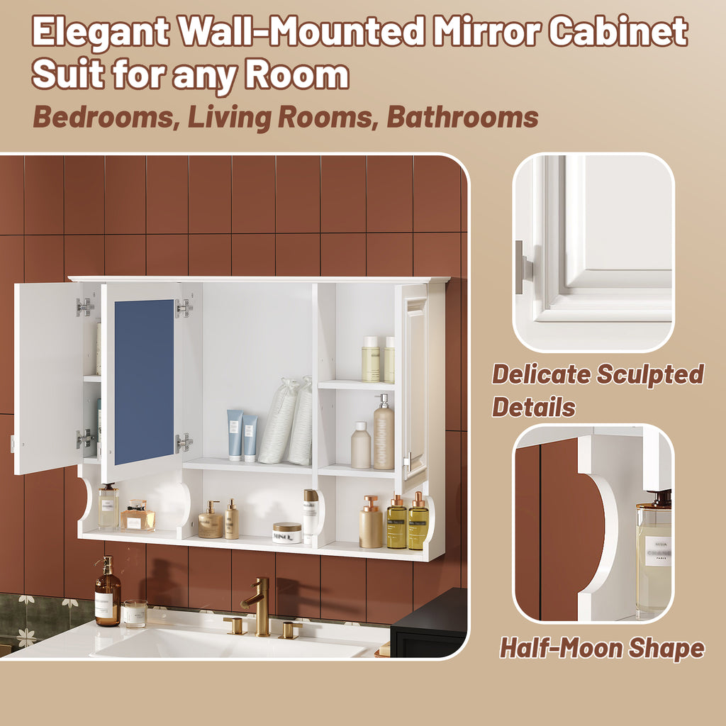 41 Inch Wall-Mounted Mirror Medicine Cabinet with Open Shelf and 3 Doors