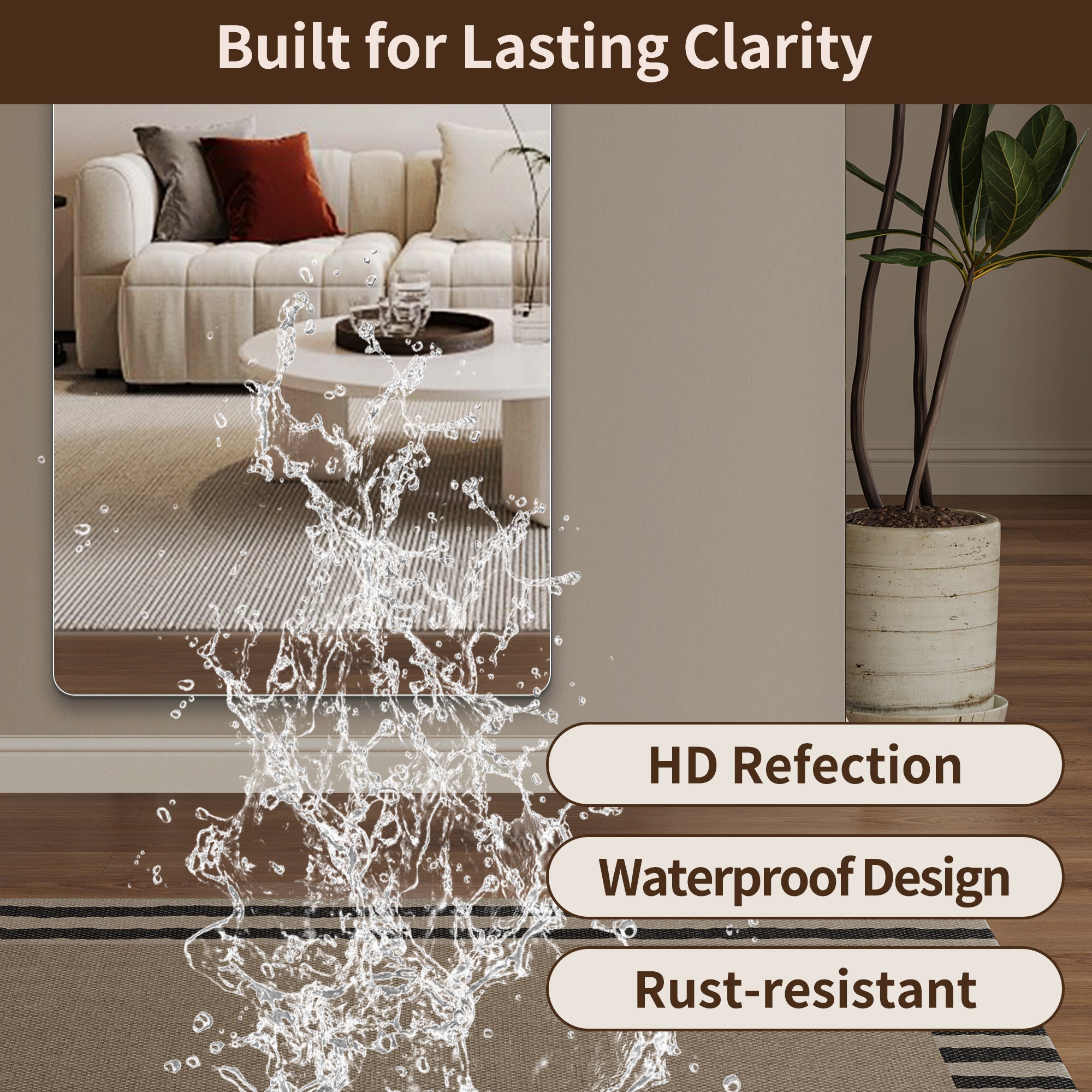 59 in x 16 in Full Length Wall Mirror – 5mm Copper-Free Silver Glass, Shatter-Resistant Backing