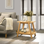 Metz end table in natural oak finish shown in front view, highlighting rectangular top and open lower shelf