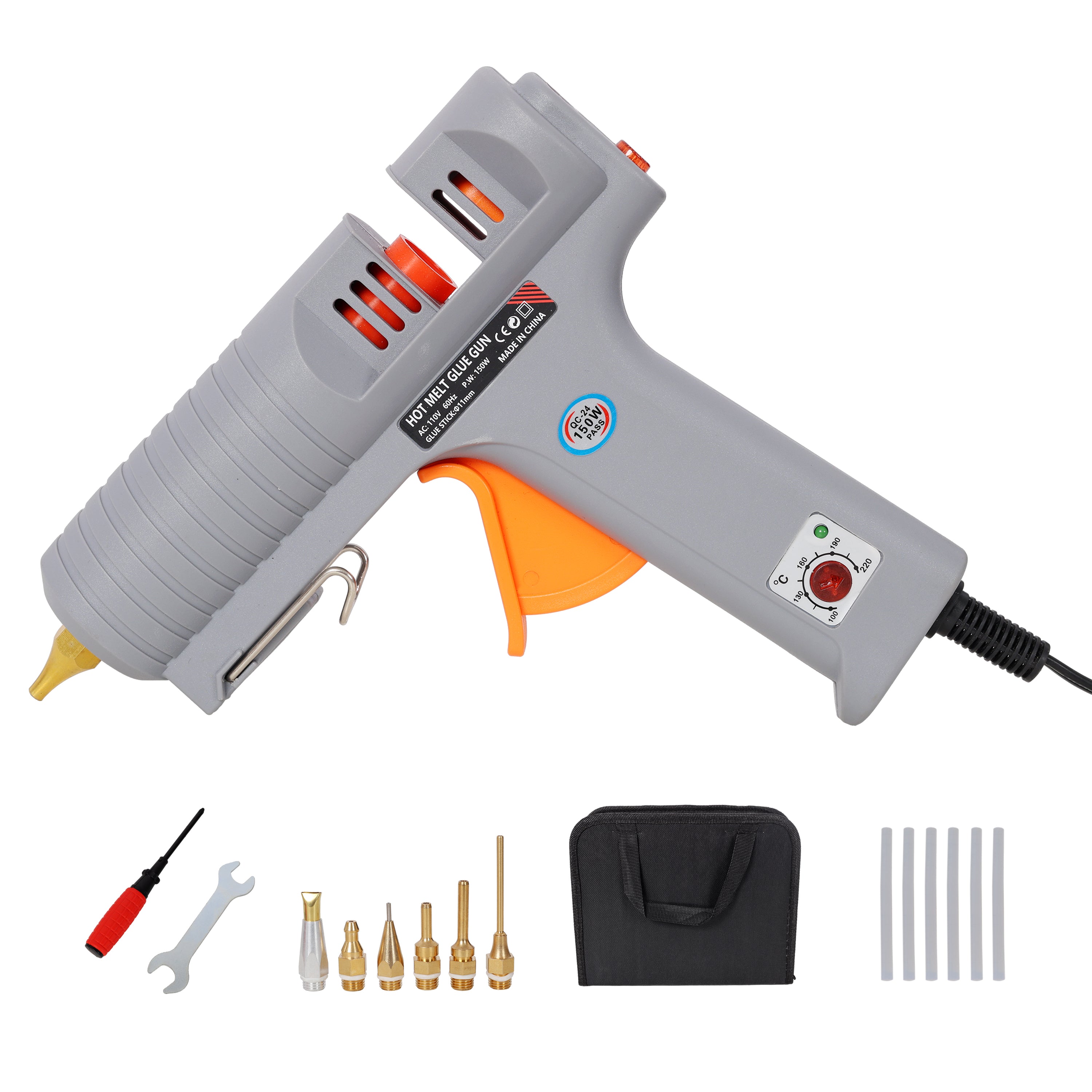 150W Adjustable Temperature Hot Glue Gun with 6 Copper Nozzles & 6 Glue Sticks Main image