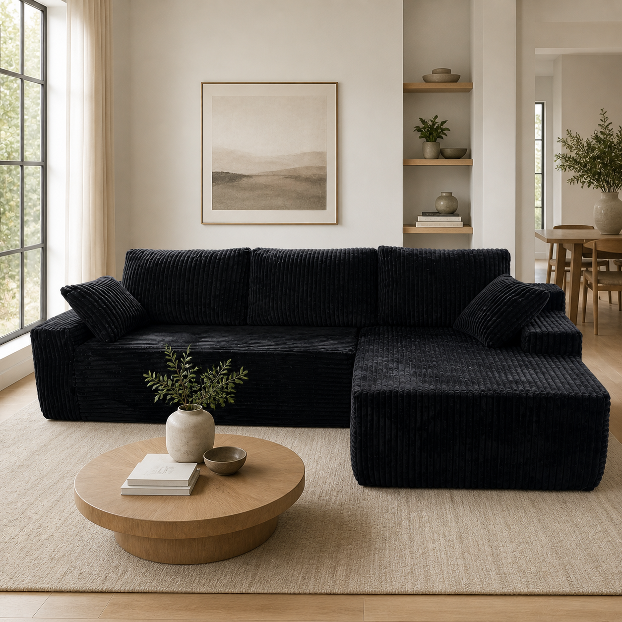 96" Black L-Shaped Compressed Sofa – Frameless, No Assembly Required Secondary image
