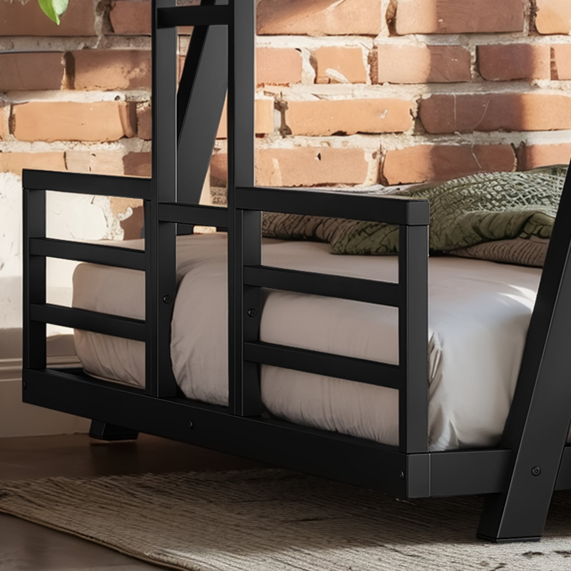 Queen over Queen Metal Bunk Bed with Dual Side Ladders and Low Profile Design – Black