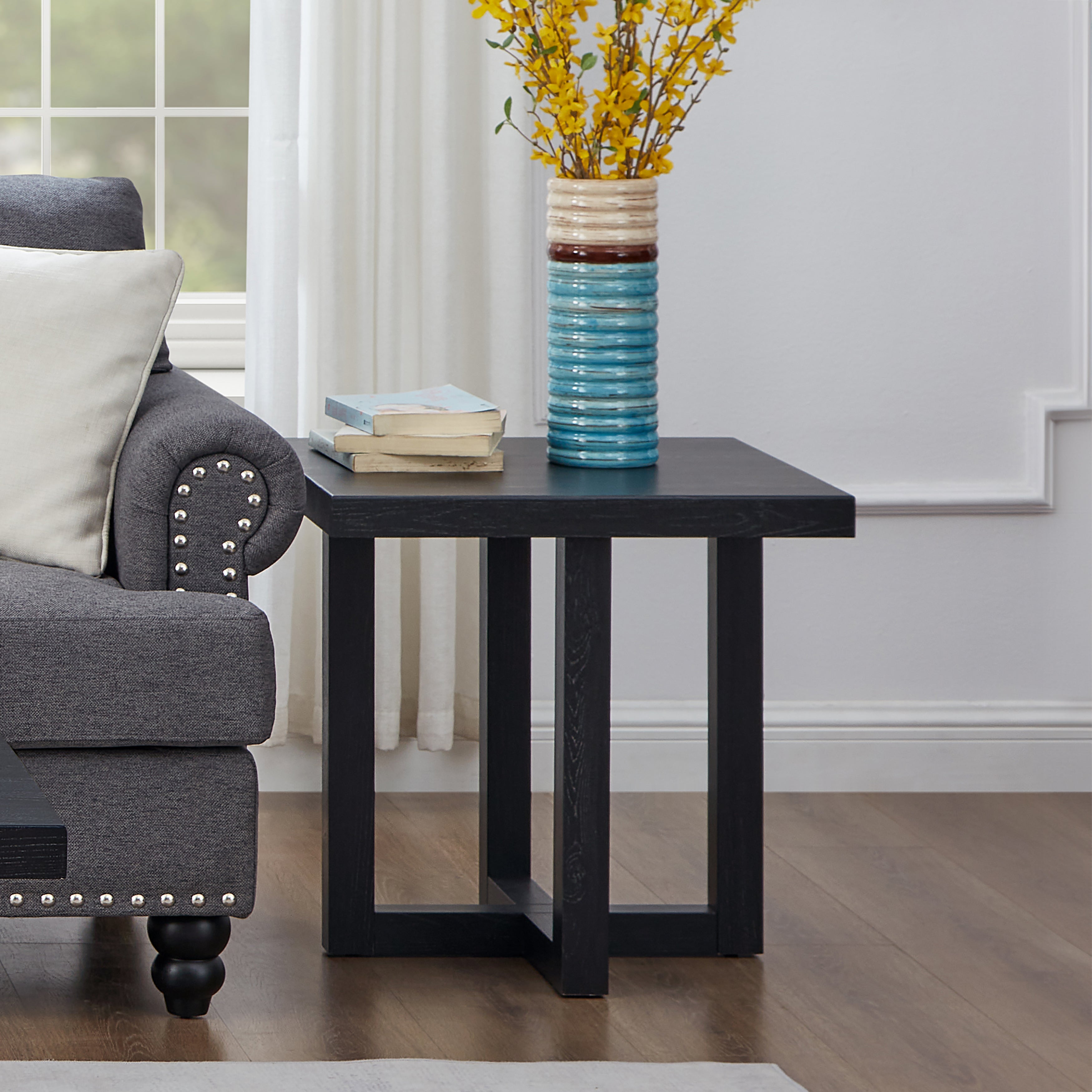 Luno Contemporary End Table in Black – Modern Rectangular MDF Side Table Secondary image