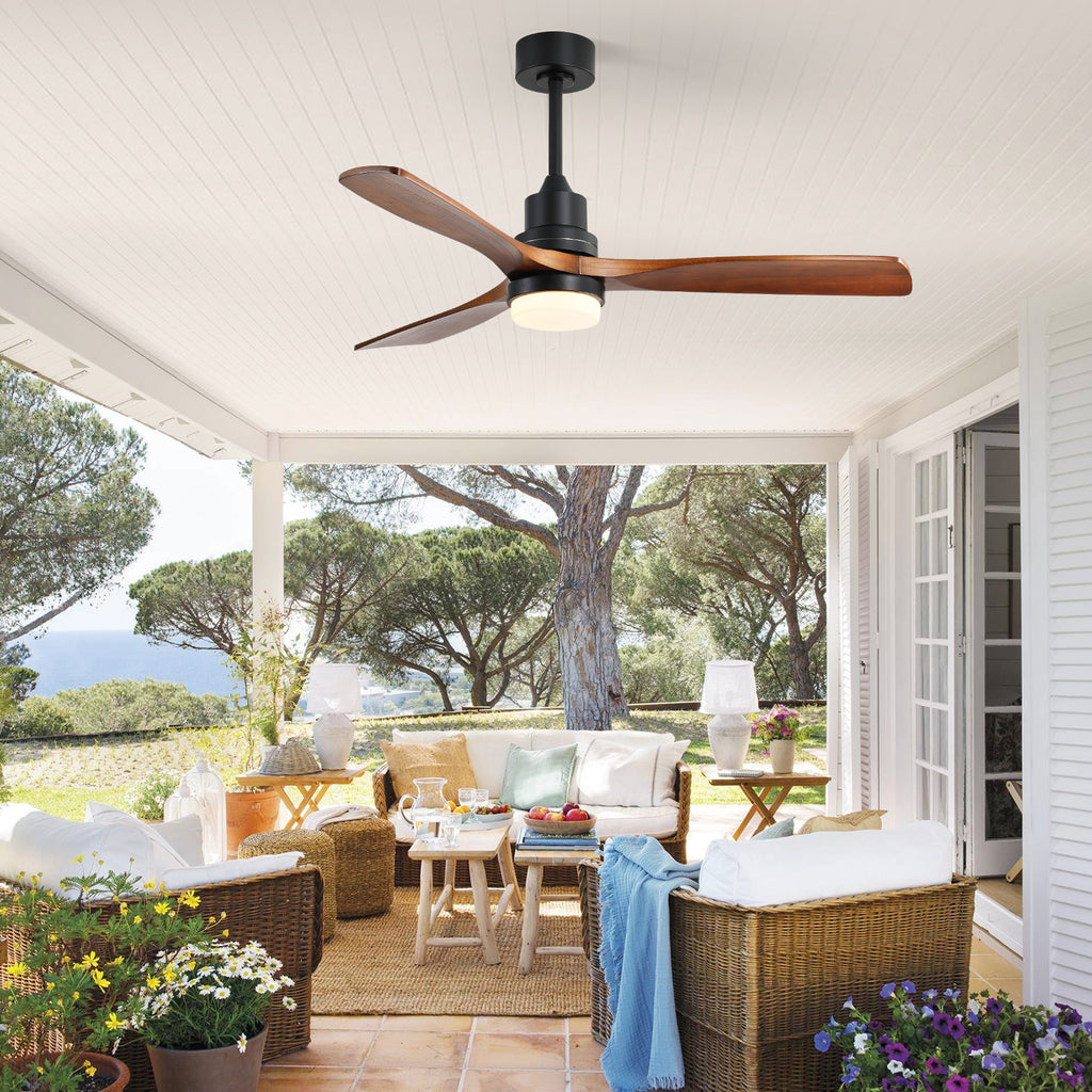 52 Inch Indoor/Outdoor Ceiling Fan with Dimmable LED Light, Solid Wood Blades & Remote Control