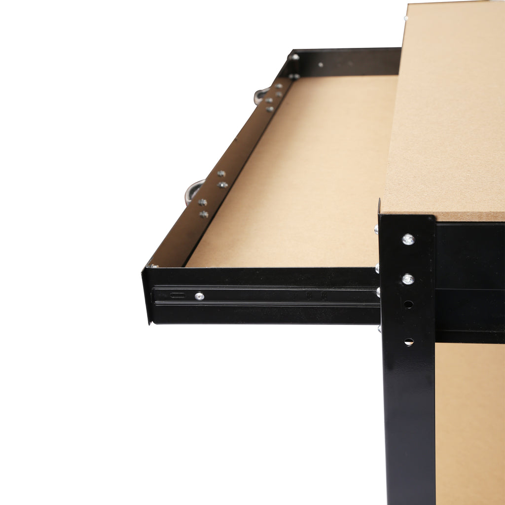 Side profile showing steel frame structure, bottom shelf, and non-slip rubber feet
