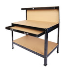 Rear-mounted pegboard with assorted hooks holding common hand tools